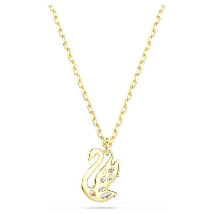 Swan pendant Mixed cuts, Swan, White, 18K gold finish